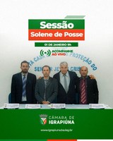 Neste domingo (01) a partir das 09h acontecerá a Sessão Solene de Posse da nova mesa Diretora para o biênio 2023/2024